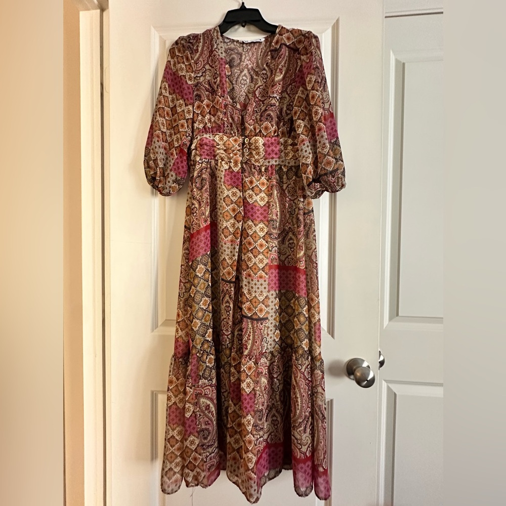 Zara Multicolor Long Sleeve Maxi Dress
